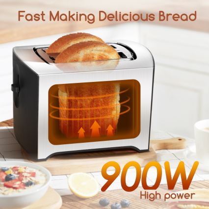 Aigostar - Toster s dva otvora 900W/230V mat krom
