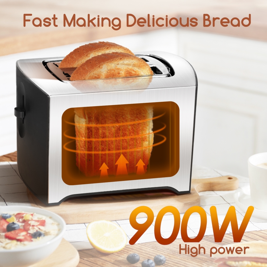 Aigostar - Toster s dva otvora 900W/230V mat krom