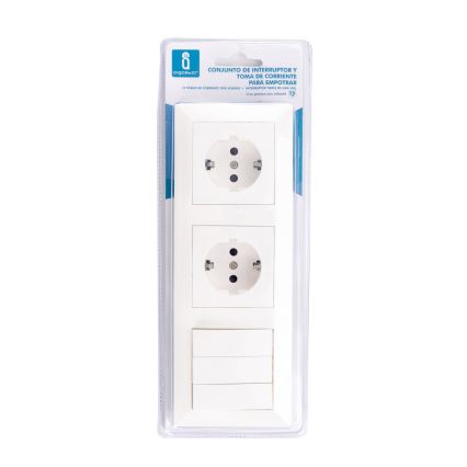 Aigostar - trostruki prekidač br. 3 i 2x SCHUKO utičnica 230 V s okvirom, bijele boje
