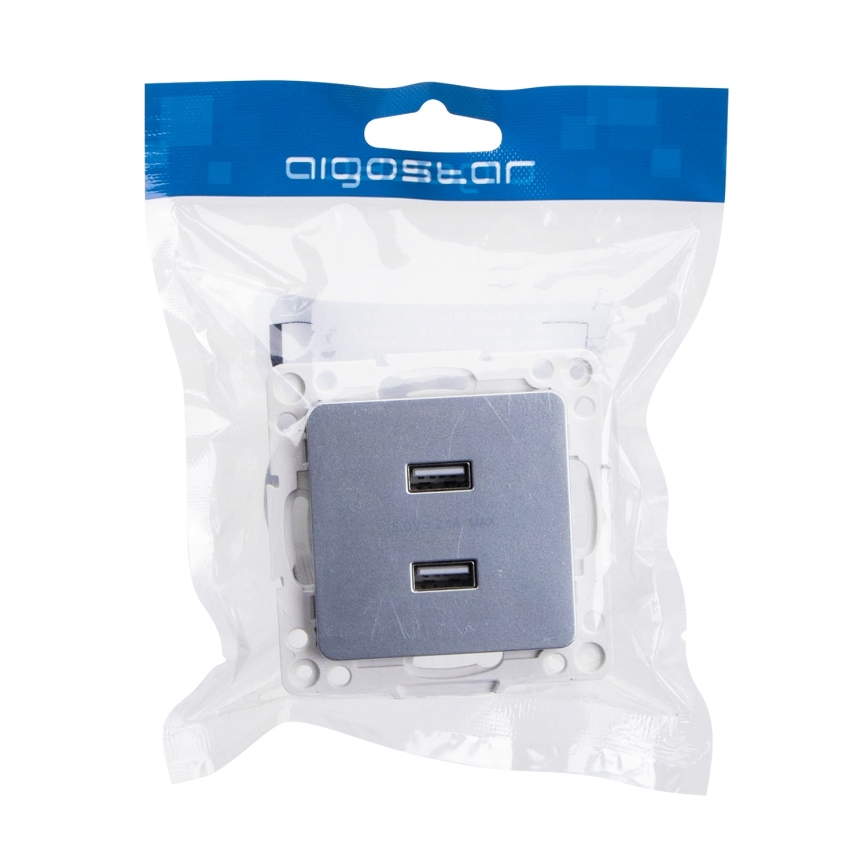 Aigostar - USB napajajuća utičnica bez okvira, 2x USB-A, srebrna