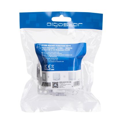Aigostar - USB napajajuća utičnica bez okvira, 2x USB-A, srebrna