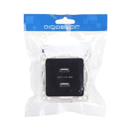 Aigostar - USB utičnica bez okvira, 2x USB-A, crna