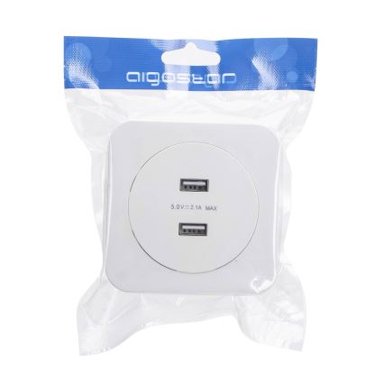 Aigostar - USB utičnica s okvirom, 2x USB-A, bijela