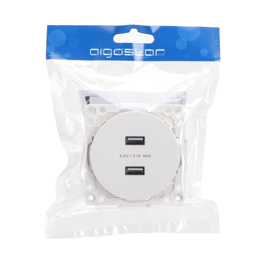 Aigostar - USB utičnica za napajanje bez okvira 2x USB-A bijela