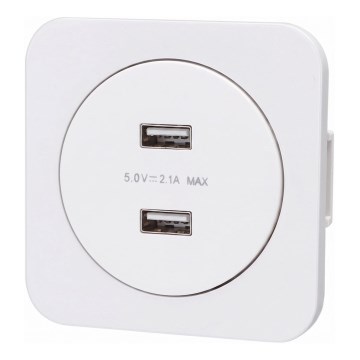 Aigostar - USB utičnica za napajanje s okvirom 2x USB-A, bijela