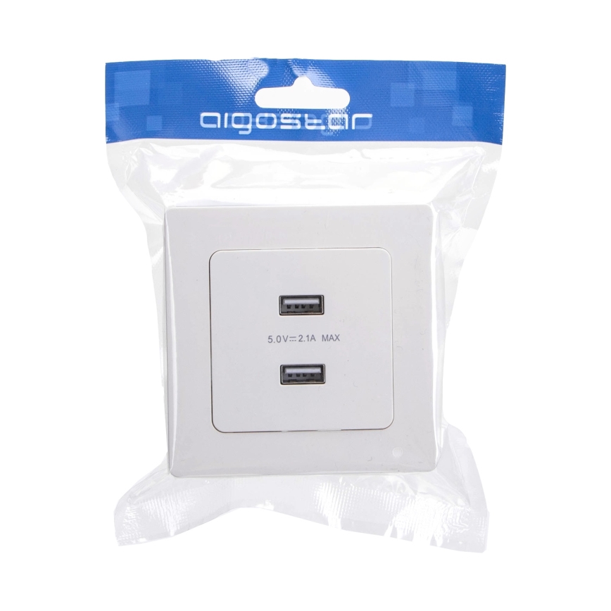 Aigostar - USB utičnica za napajanje s okvirom, 2x USB-A, bijela