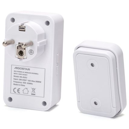 Aigostar - Utično bežično zvono 1Z 230V IPX4 bijela