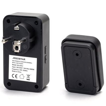 Aigostar - Utično bežično zvono 1Z 230V IPX4 crna