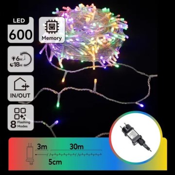 Aigostar - Vanjski LED božićni lanac 600xLED/8 funkcija 30m IP44 višebojan