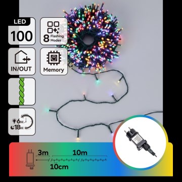 Aigostar - vanjski LED božićni niz 100 LED/8 funkcija, 13 m, IP44, višebojno