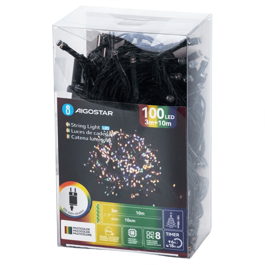 Aigostar - vanjski LED božićni niz 100 LED/8 funkcija, 13 m, IP44, višebojno
