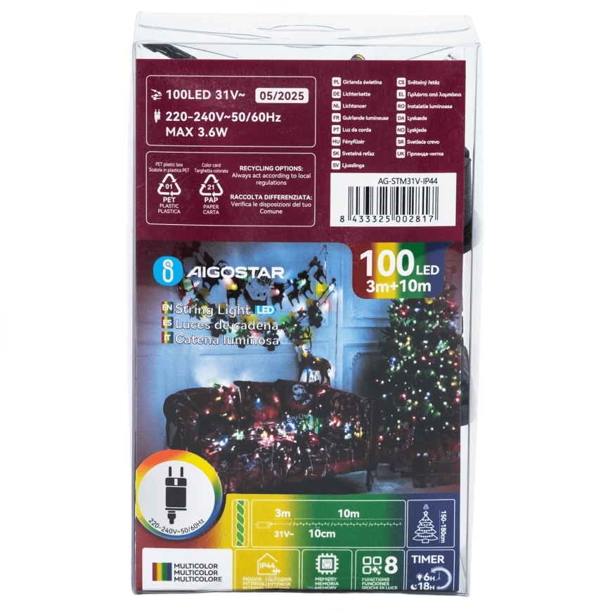 Aigostar - vanjski LED božićni niz 100 LED/8 funkcija, 13 m, IP44, višebojno