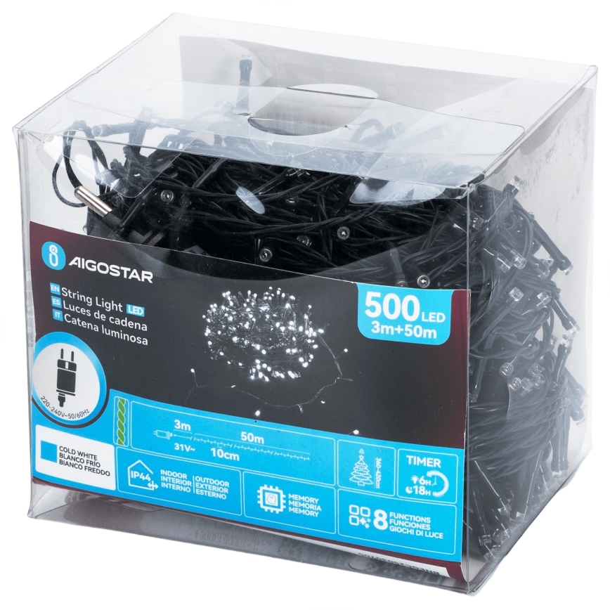 Aigostar - vanjski LED niz 500 LED/8 načina, 53 m, IP44, hladno bijela