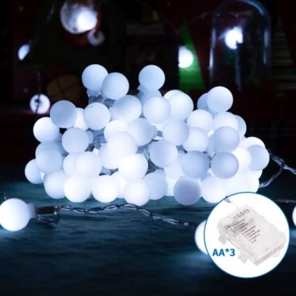 Aigostar - LED vanjski svjetlosni lanac 50xLED/3xAA/8 funkcija 5,3 m IP44 hladno bijela