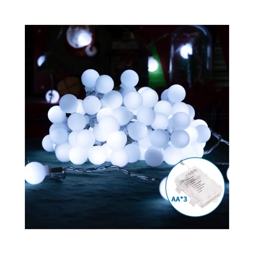 Aigostar - LED vanjski svjetlosni lanac 50xLED/3xAA/8 funkcija 5,3 m IP44 hladno bijela