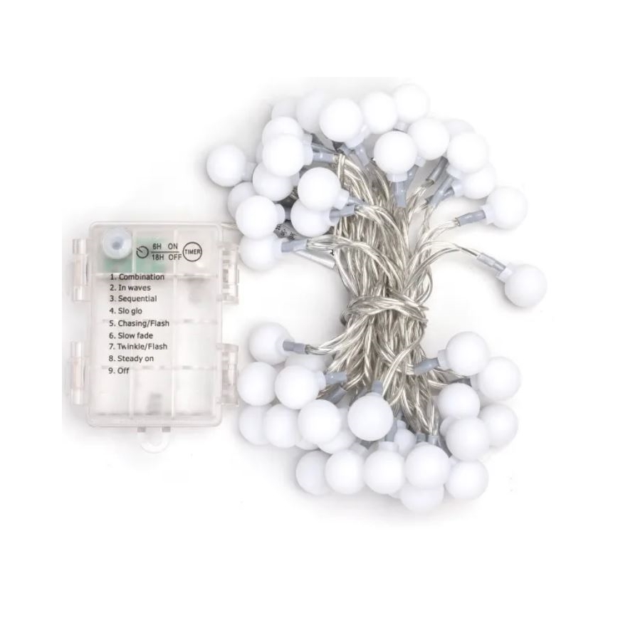 Aigostar - LED vanjski svjetlosni lanac 50xLED/3xAA/8 funkcija 5,3 m IP44 hladno bijela
