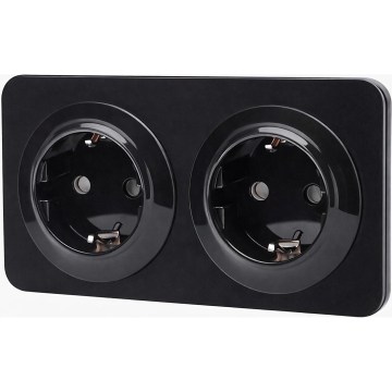 Aigostar - Zidna utičnica s okvirom, 2x SCHUKO 250V/16A, crna