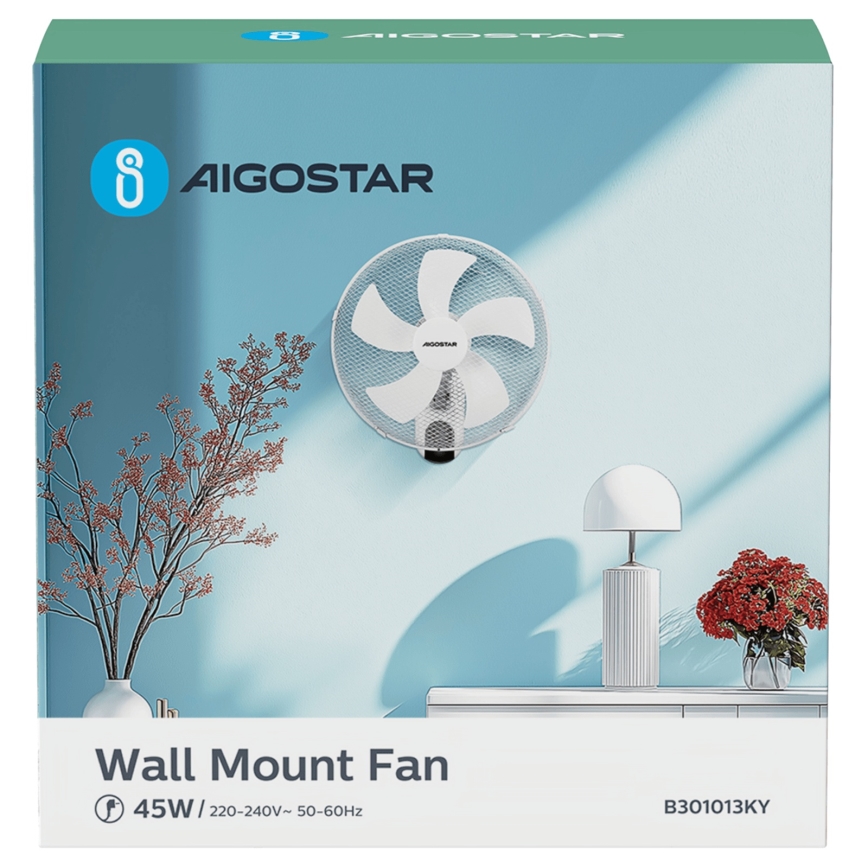 Aigostar -  Zidni ventilator 45W/230V bijela + daljinski upravljač