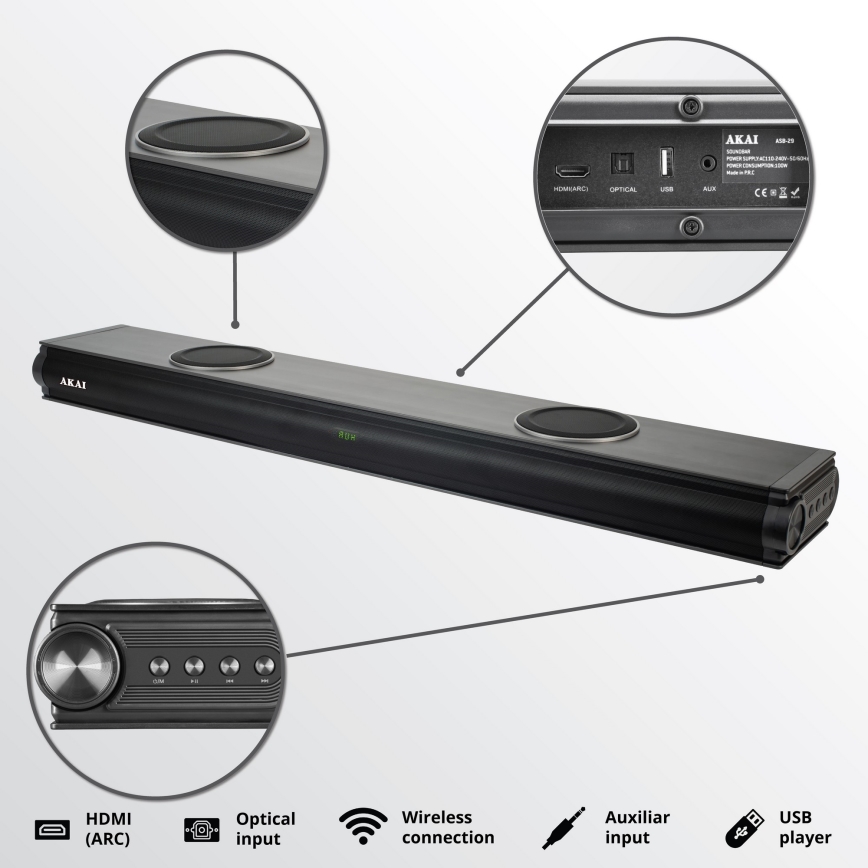 AKAI ASB-29 - Soundbar s aktivnim subwooferom 120W/230V + daljinski upravljač