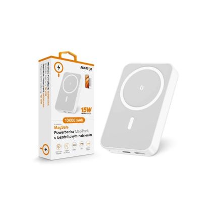Aligator AMS04WT - Power bank s bežičnim punjenjem Qi i MagSafe, 10000 mAh, 15W Power Delivery, crna