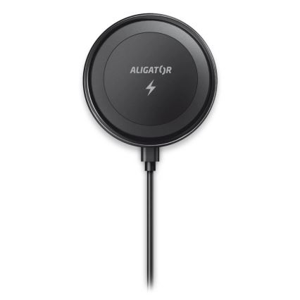 Aligator AMS05BK - Magnetni držač za mobilni telefon u automobilu s bežičnim Qi punjenjem 15W i MagSafe, crni