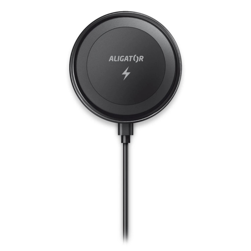 Aligator AMS05BK - Magnetni držač za mobilni telefon u automobilu s bežičnim Qi punjenjem 15W i MagSafe, crni