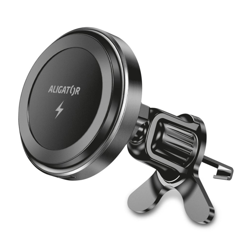Aligator AMS05BK - Magnetni držač za mobilni telefon u automobilu s bežičnim Qi punjenjem 15W i MagSafe, crni