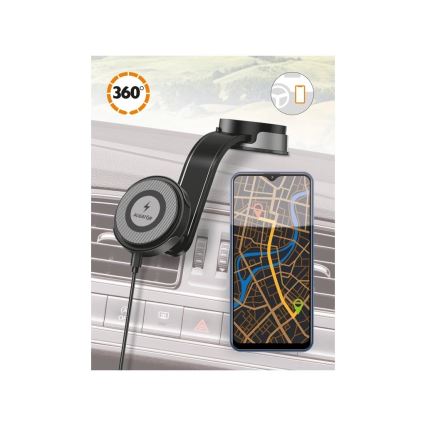 Aligator AMS07BK - Automobilski držač za telefon sa savitljivim ramenom, kompatibilan s MagSafe, crni