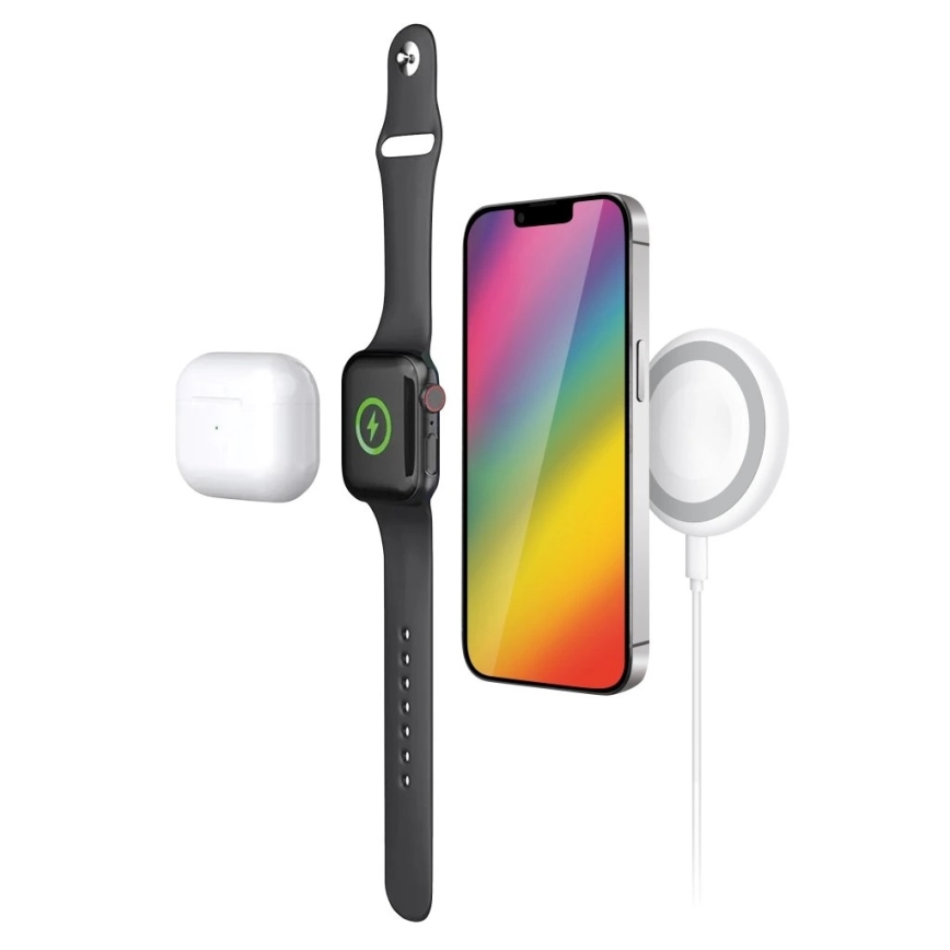 Aligator AMS08WT - Bežični MagSafe punjač 3 u 1, 15 W, bijeli