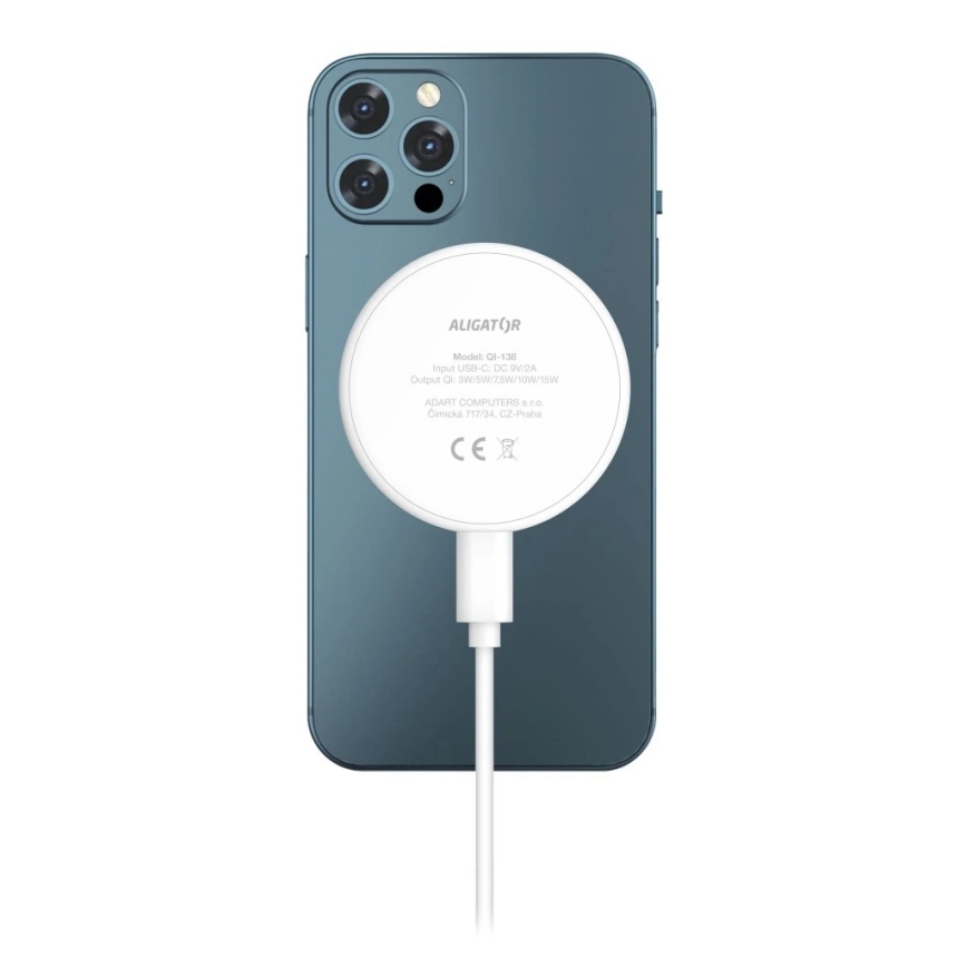 Aligator AMS08WT - Bežični MagSafe punjač 3 u 1, 15 W, bijeli