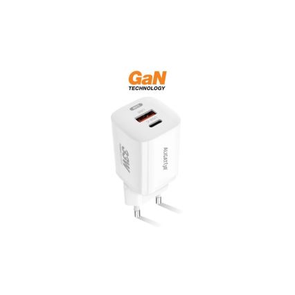 Aligator CHPD0020 - Adapter za brzo punjenje GaN s USB Power Delivery 33 W, USB-A + USB-C, bijela