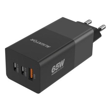 Aligator CHPD0027 - Brzi GaN adapter s Power Delivery 65W, 2x USB-C + USB-A, crni