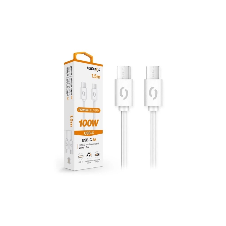 Aligator DATKP47 - USB-C na USB-C kabel, 100 W USB Power Delivery, 1,5 m, bijela