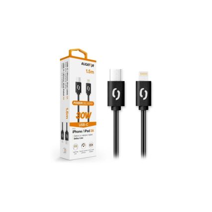Aligator DATKP50 - USB kabel USB-C / Lightning, 30 W Power Delivery, 1,5 m, crne boje