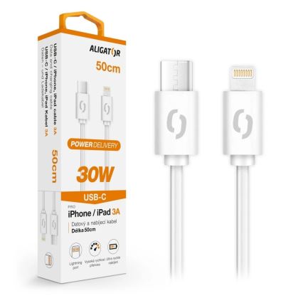 Aligator DATKP57 - USB kabel USB-C / Lightning 30W Power Delivery 0,5m bijela