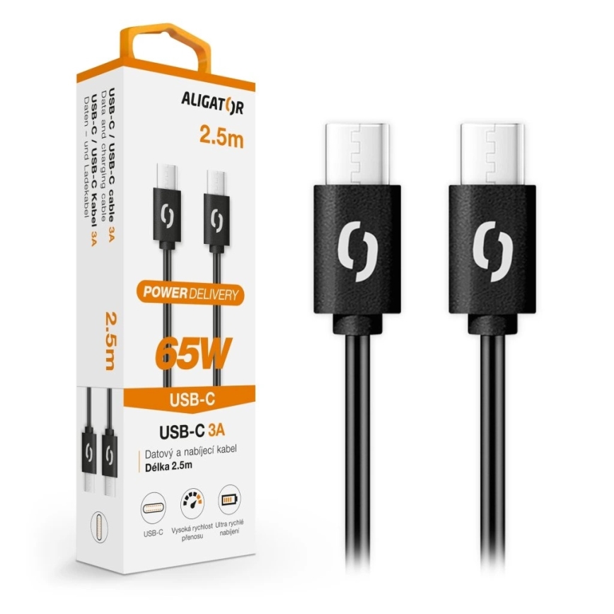 Aligator DATKP58 - USB kabel USB-C / USB-C 65W Power Delivery 2,5 m crna
