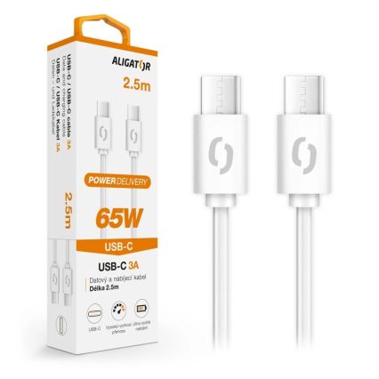 Aligator DATKP59 - USB kabel USB-C / USB-C, 65 W Power Delivery, 2,5 m, bijela