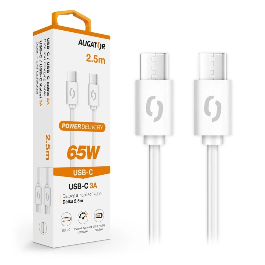 Aligator DATKP59 - USB kabel USB-C / USB-C, 65 W Power Delivery, 2,5 m, bijela