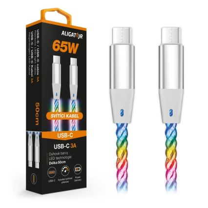 Aligator DATKP64 - USB kabel USB-C / USB-C s LED osvjetljenjem 65W Power Delivery 0,5m