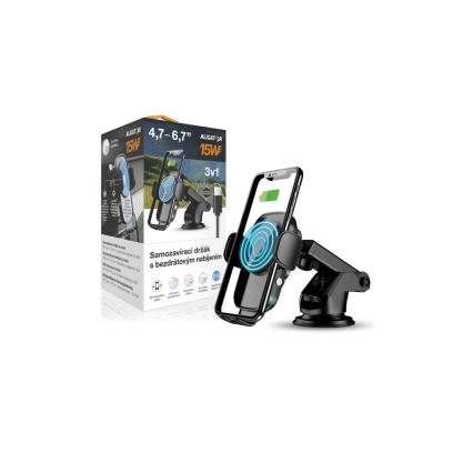 Aligator HAK2 - Automatski držač telefona za auto s Qi bežičnim punjenjem 15 W crna