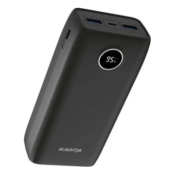 Aligator PBPD30BK – powerbank s LCD zaslonom i podrškom za Power Delivery, kapacitet 30000 mAh / 20 W / 3,7 V, crna