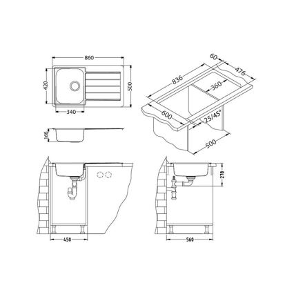 ALVEUS 1065560 - Kuhinjski sudoper LINE 86x50 cm nehrđajući čelik/satin