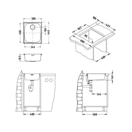 ALVEUS 1082195 - Kuhinjski sudoper BASIC 44x38 cm inox/satin, veliki odtok