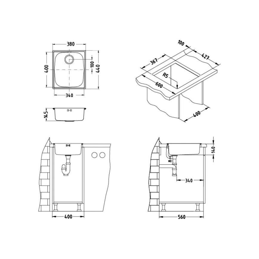ALVEUS 1082195 - Kuhinjski sudoper BASIC 44x38 cm inox/satin, veliki odtok