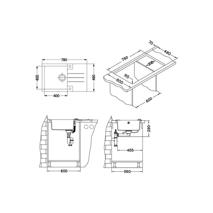 ALVEUS 1090944 - Kuhinjski sudoper ROCK 78x48 cm granit/bijela
