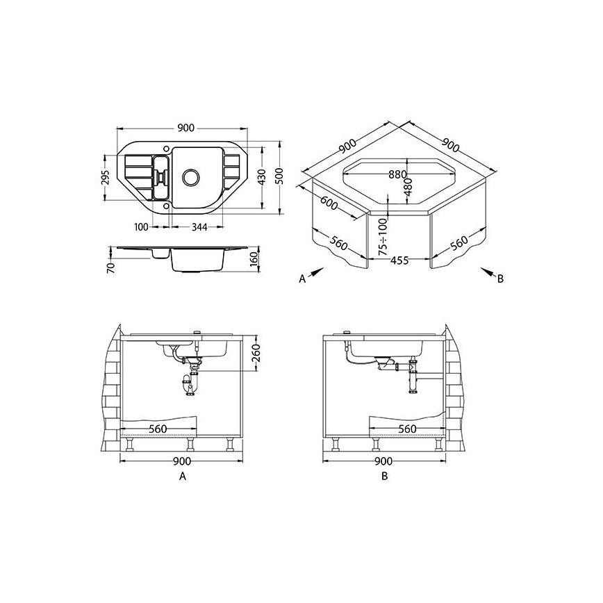 ALVEUS 1100889 - Kuhinjska sudopera NIAGARA 90x50 cm granit/bijela