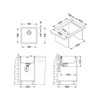 ALVEUS 1103381 - Kuhinjski sudoper QUADRIX 45x45 cm monarch bronca