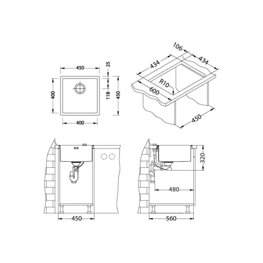 ALVEUS 1103381 - Kuhinjski sudoper QUADRIX 45x45 cm monarch bronca
