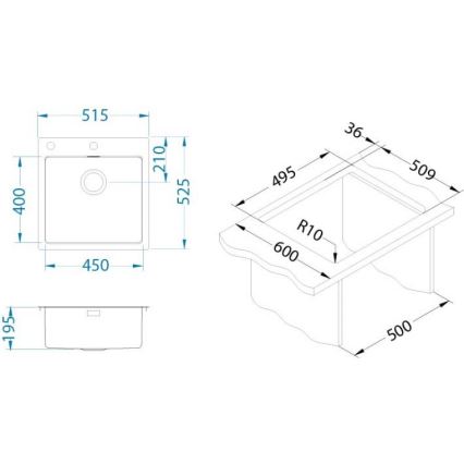 ALVEUS 1103609 - Kuhinjski sudoper PURE 52,5x51,5 cm satin