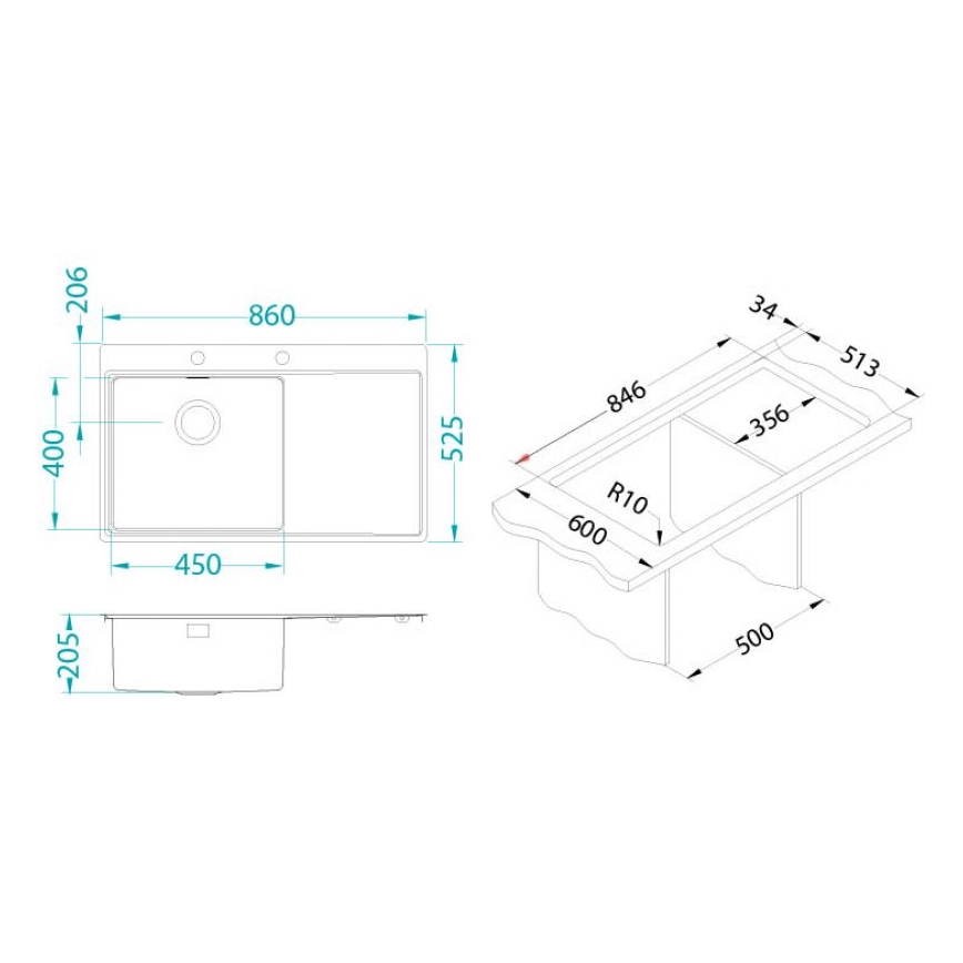 ALVEUS 1103652 - Kuhinjska sudopera PURE 86x52,5 cm satin, lijeva